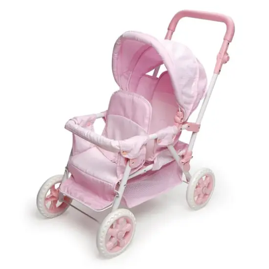 Badger Basket Pink Gingham Folding Double Front-to-Back Doll Stroller {1}