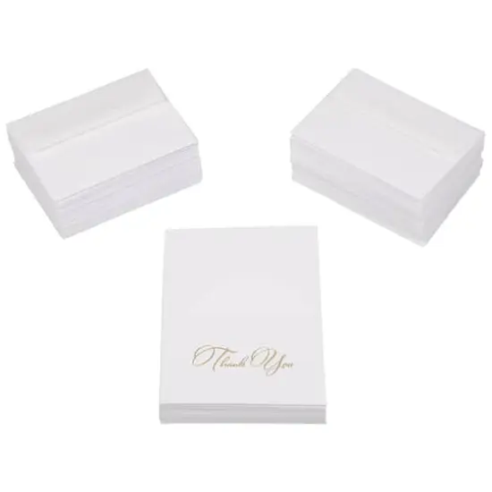 JAM Paper 4.875" x 3.375" Bright White with Gold Script Thank You Cards & Envelopes Set {6}