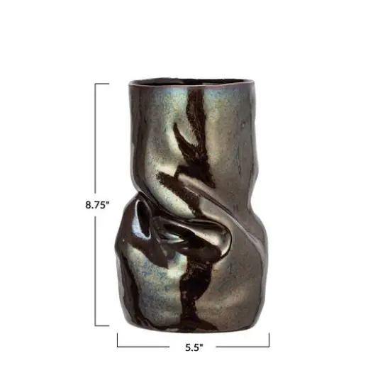 Hello Honey&reg; 5.5" Iridescent Dark Brown Organic Shaped Stoneware Vase {6}