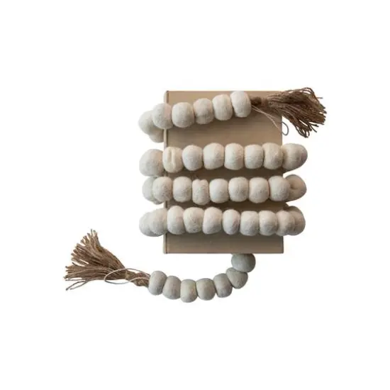 Hello Honey&reg; 6ft. Handmade Wool Felt Ball Garland with Jute Tassels Cream {1}