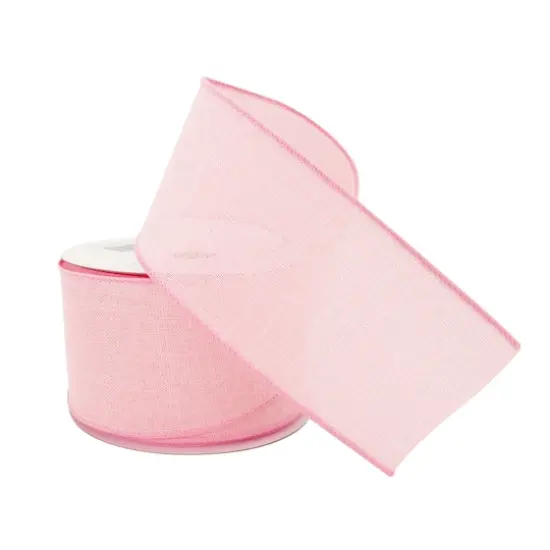 2.5" x 25ft. Faux Linen Wired Ribbon by Celebrate It&trade; D&eacute;cor Light Pink {3}