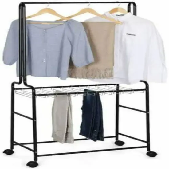 NEX&trade; Black 2-Tier Heavy Duty Rolling Metal Garment Rack {6}