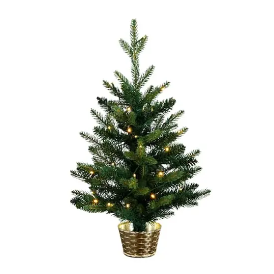 2ft. Pre-Lit Artificial Classic Christmas Tree with 35 Warm White LED Lights in Gold Decorative Planter {1}