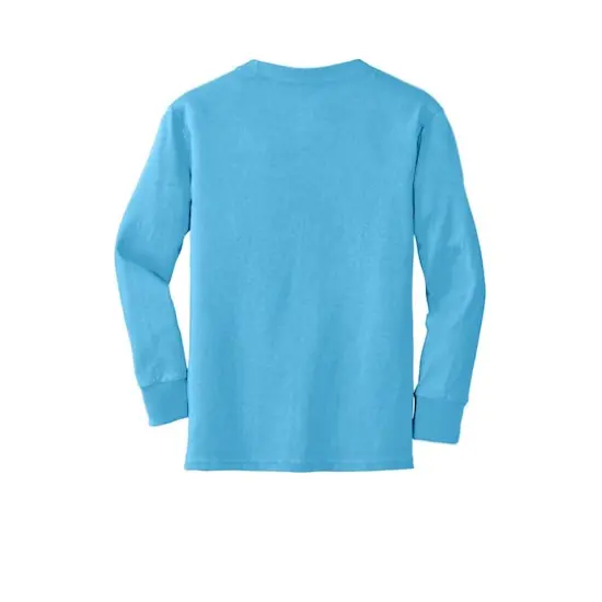 Port & Company&reg; Youth Long Sleeve Core Cotton T-Shirt Aquatic Blue {4}