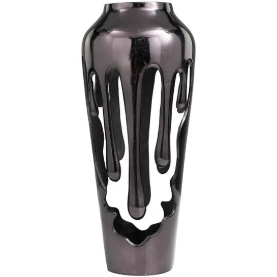 19" Black Aluminum Drip Vase with Melting Designed Body {3}