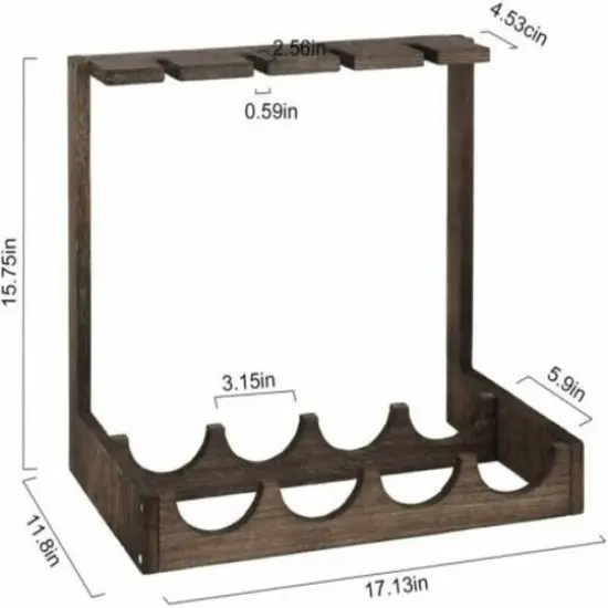 NEX&trade; Wood Wine Bottle Holder with Glass Rack Brown {4}