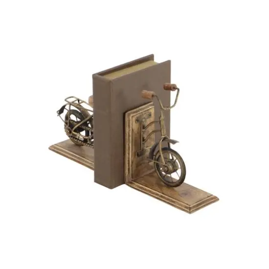 9" Brass & Wood Vintage Bicycle Bookends {6}