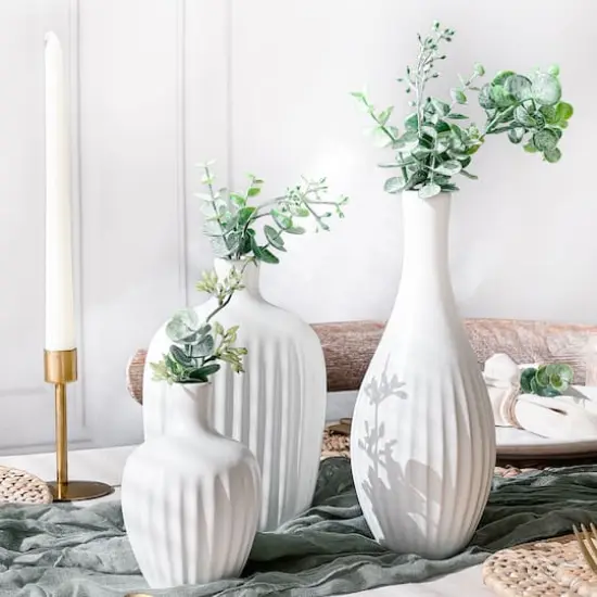 Kate Aspen&reg; White Textured Ceramic Minimalist Vase Set {8}