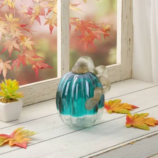 Glitzhome&reg; Crackle Glass Pumpkin, Turquoise {8}