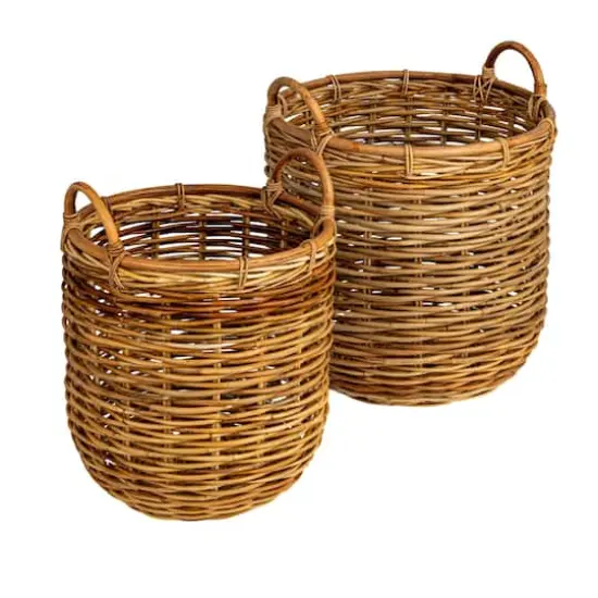 Hello Honey&reg; Natural Brown Hand Woven Rattan Basket Set with Handles {1}