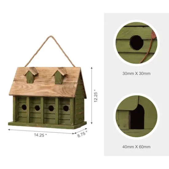Glitzhome&reg; 14" Hanging Wooden Distressed Green Garden Birdhouse {5}