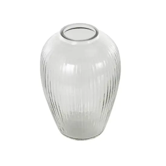 9.5" Clear Glass Ribbed Fluted Decorative Vase {3}