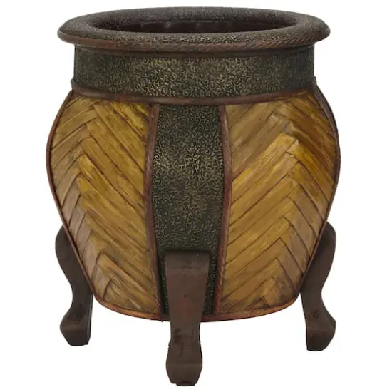 Brown Decorative Rounded Wood Planters Set {4}