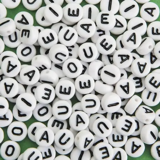 S&S&reg; Worldwide White Plastic Vowel Beads, 6mm {1}