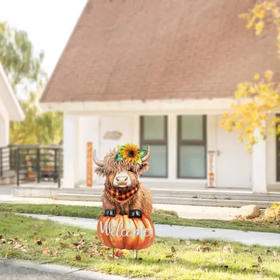 Glitzhome&reg; 29.75" Fall Highland Cow Yard Stake or Wall Decor {4}