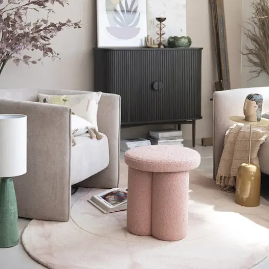 Hello Honey&reg; Round Pink Boucl&eacute; Fabric Upholstered Stool {4}