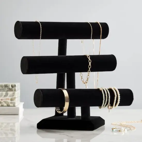 12" Triple Bar Black Velvet Jewelry Stand by Bead Landing&trade; {3}