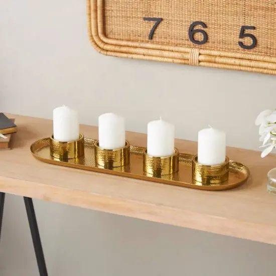 26" Stainless Steel 4 Candle Candelabra with Attached Tray Gold {10}