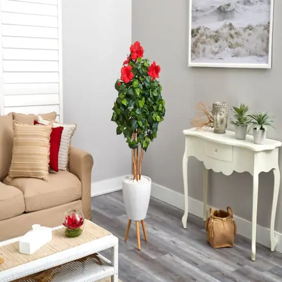 6ft. Hibiscus Tree in White Planter with Stand {5}