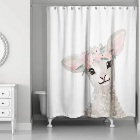 Lamb with Flower Crown 71" x 74" Shower Curtain {1}