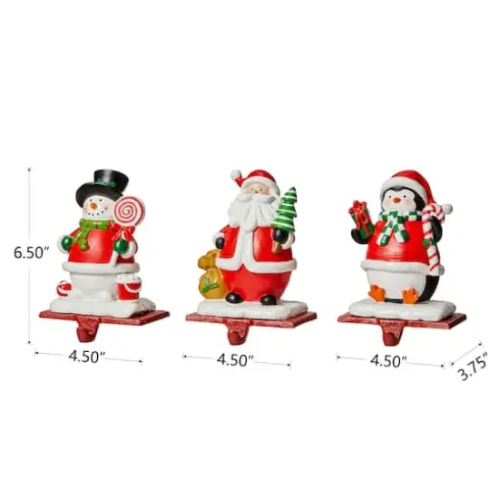 Glitzhome&reg; 7" Santa, Snowman & Penguin Stocking Holder Set {6}