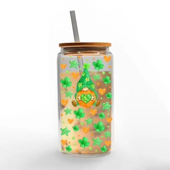 16oz. Irish Gnome Glass Can Cup {3}