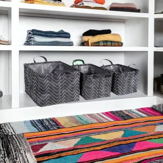 DII&reg; Black & White Tribal Chevron PE-Coated Woven Paper Laundry Bin Set {5}