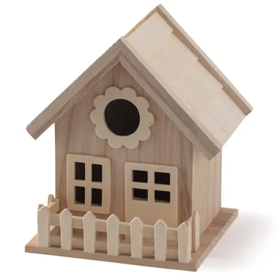 7" Wood Birdhouse with Fence by Make Market&reg; {1}