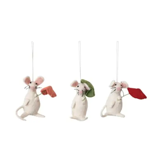 Hello Honey&reg; Handmade Wool Felt Mouse Ornaments with Umbrellas Set {1}