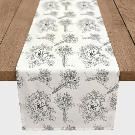 Floral Drawings Indoor/Outdoor Table Runner Black {3}