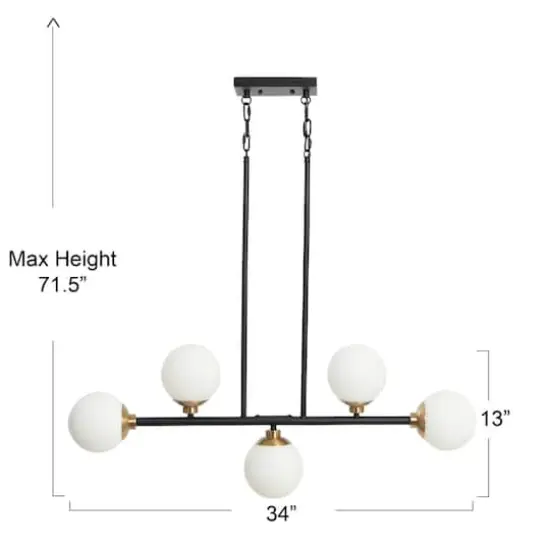 Hello Honey&reg; Robert Stevenson Lighting Lorne Matte Black Metal & Frosted Glass 5-Light Chandelier {5}