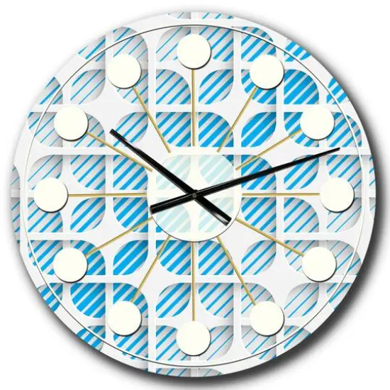 Designart 3D White & Blue Pattern II Mid-Century Modern Wall Clock {1}