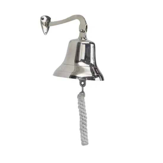7.5" Silver Nautical Bell Wall Accent with Rope Pull {1}