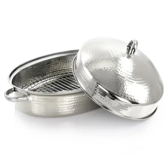 Gibson Home&reg; Radiance 15.5'' Stainless Steel Oval Roaster with Lid and Roasting Rack {7}