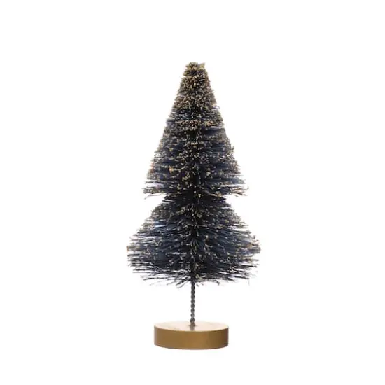 Hello Honey&reg; 8" Blue Sisal Bottle Brush Tree with Gold Glitter & Wood Base {1}