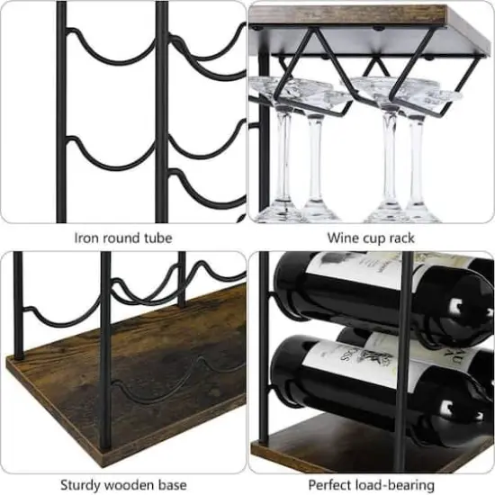 NEX™ 16.5" Dark Brown Countertop Wine Bottle & Glass Rack {4}
