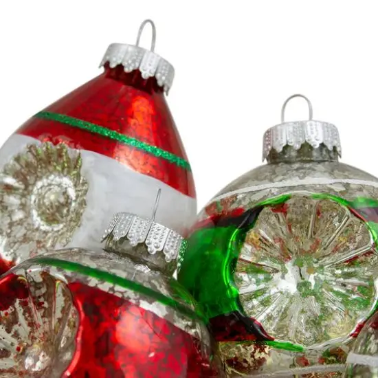9ct. 3.25" 2-Finish Silver, Red & Green Glass Ornaments {3}