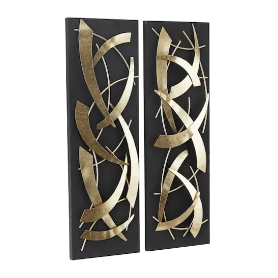 Black Wood Contemporary Wall Decor, Set of 2 36" x 12" x 2" {3}