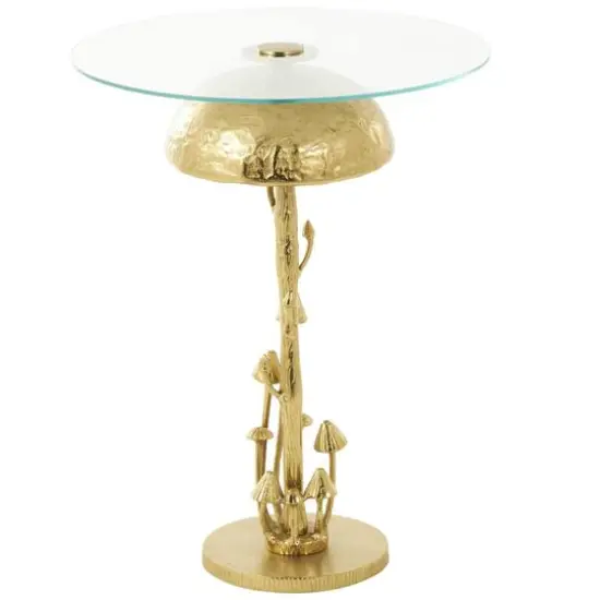 23" Gold Aluminum Metal Mushroom Table with Glass Tabletop {1}