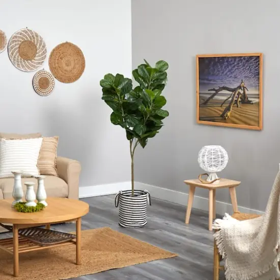 6ft. Fiddle Leaf Fig Artificial Tree in Handmade Black and White Natural Jute and Cotton Planter {5}