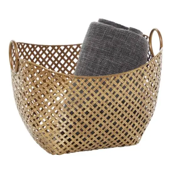 Gold Metal Contemporary Storage Basket {7}