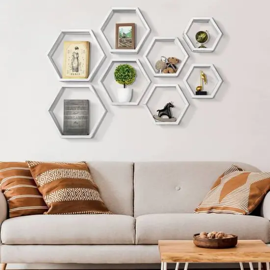 NEX&trade; Hexagon Honeycomb Floating Shelves Set White {8}