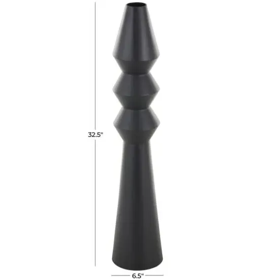 32.5" Black Metal Art Deco Fluted Decorative Vase {8}