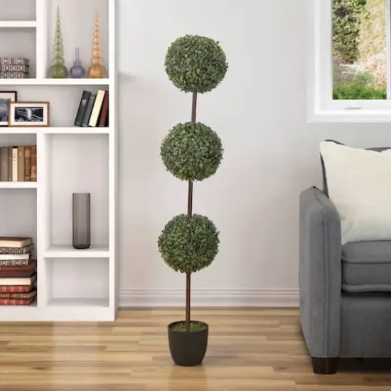 4ft. Unlit Artificial Two-Tone Boxwood Triple Ball Topiary Tree with Round Pot {4}