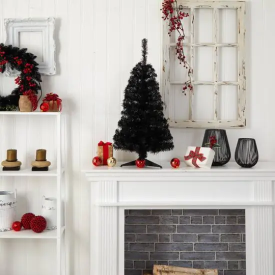 3ft. Pre-Lit Black Artificial Christmas Tree, Warm White LED Lights {11}