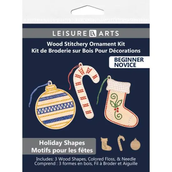 Leisure Arts&reg; Beginner Holiday Shapes 3 Piece Wood Stitchery Ornament Kit {1}