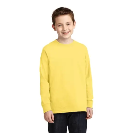 Port & Company&reg; Youth Long Sleeve Core Cotton T-Shirt Yellow {3}