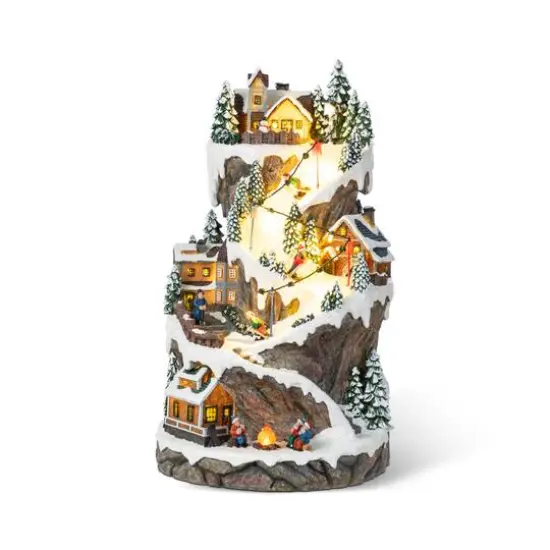 Glitzhome® 15.5" Lighted Christmas Skiing Moutain Resin Village with Movement and Music {1}