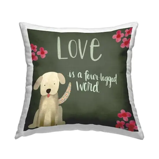 Stupell Industries Dog Lover Happy Puppy Pink Flowers Throw Pillow, 18" x 18" {1}