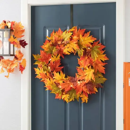 Glitzhome&reg; 24" Fall Lighted Maple Leaves Wreath with Timer {13}
